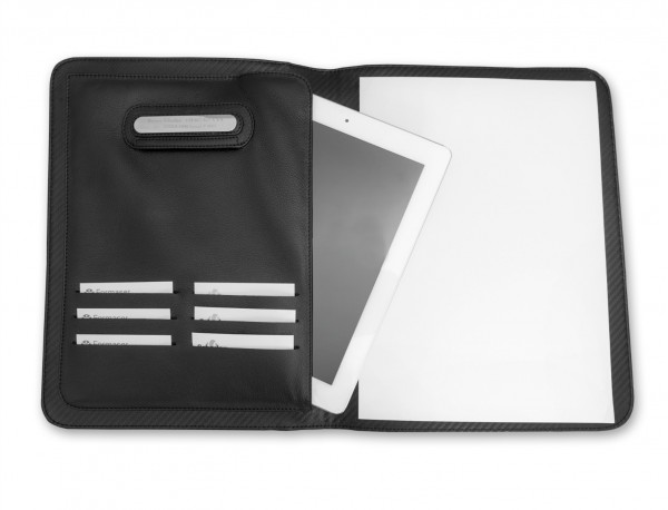 Leather letterpad A4 for business meetings with tablet compartment lifestyle