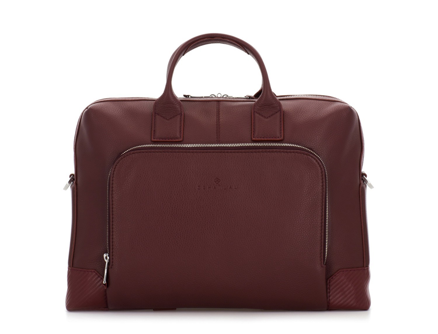 Leather briefbag in burgundy front