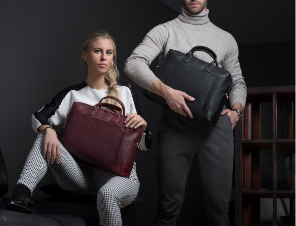 Leather briefbag in burgundy lifestyle