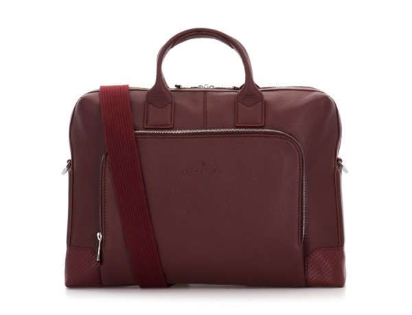 Leather briefbag in burgundy shoulder