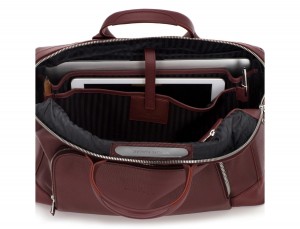 Leather briefbag in burgundy laptop compartment