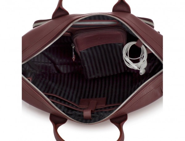 Leather briefbag in burgundy metal plate