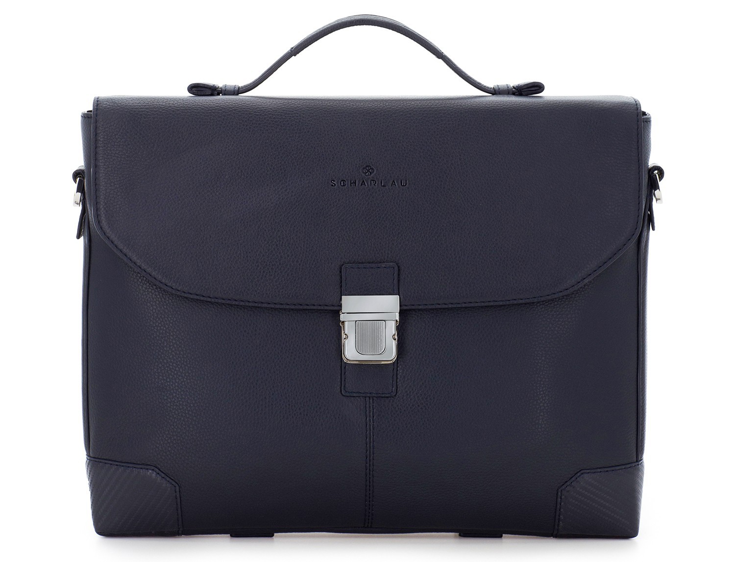leather flap briefbag in blue front
