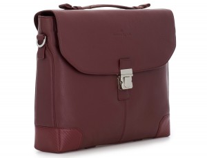 Cartella con patta in pelle bordeaux side