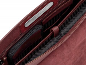 leather flap briefbag in burgundy  metal plate