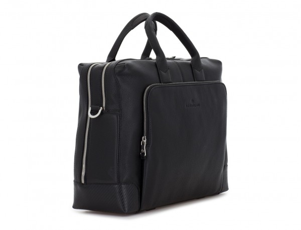 travel briefbag in leather black side