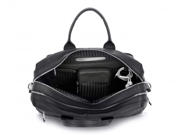 travel briefbag in leather black pockets