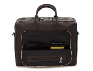travel briefbag in leather brown pockets