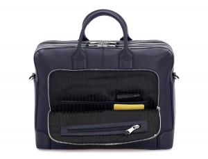 travel briefbag in leather blue inside