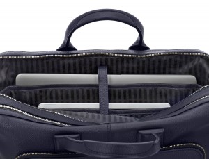travel briefbag in leather blue laptop