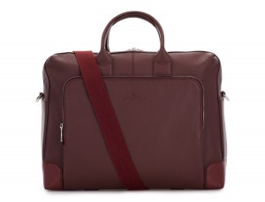 travel briefbag in leather blue burgundy strap