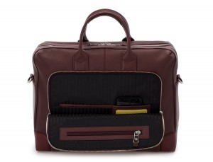 travel briefbag in leather blue burgundy inside