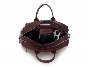 travel briefbag in leather blue burgundy open