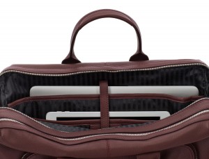 travel briefbag in leather blue burgundy laptop