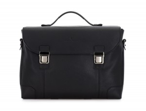 leather briefbag with flap in black front
