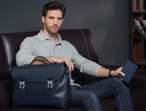 leather briefbag with flap in black lifestyle