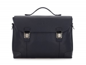 leather briefbag with flap in blue front