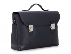 leather briefbag with flap in blue side