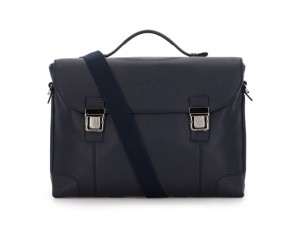 leather briefbag with flap in blue strap