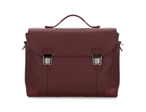 leather briefbag with flap in burgundy front