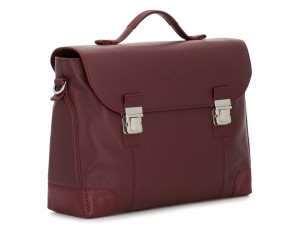 leather briefbag with flap in burgundy side