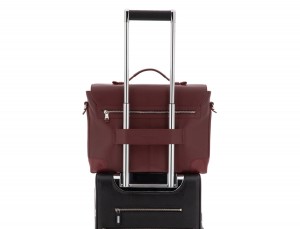 leather briefbag with flap in burgundy trolley