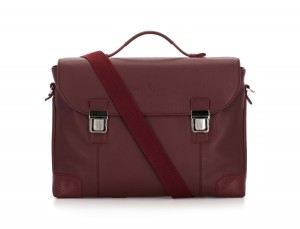 leather briefbag with flap in burgundy strap