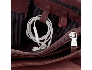 leather briefbag with flap in burgundy cables