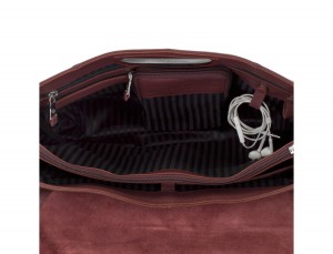 leather briefbag with flap in burgundy open