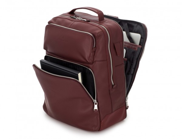 leather backpack in burgundy side