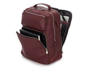 Zaino 2 scomparti in pelle bordeaux side