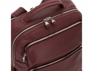 leather backpack in burgundy detail
