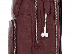 leather backpack in burgundy perfil