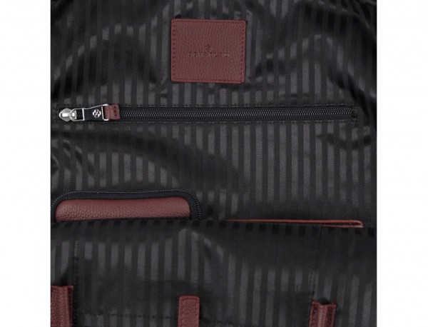 leather backpack in burgundy inside