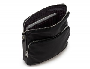 Bolso bandolera de piel negra tablet