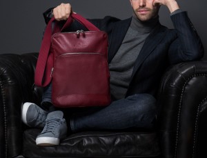 Leather cross body bag burgundy lifestyle