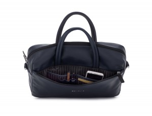 large leather briefbag in blue open