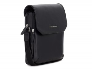Leather crossbody bag with flap in black side