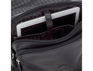 Leather crossbody bag with flap in black tablet
