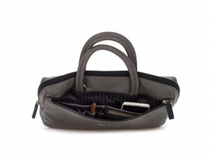 leather small business bag gray open