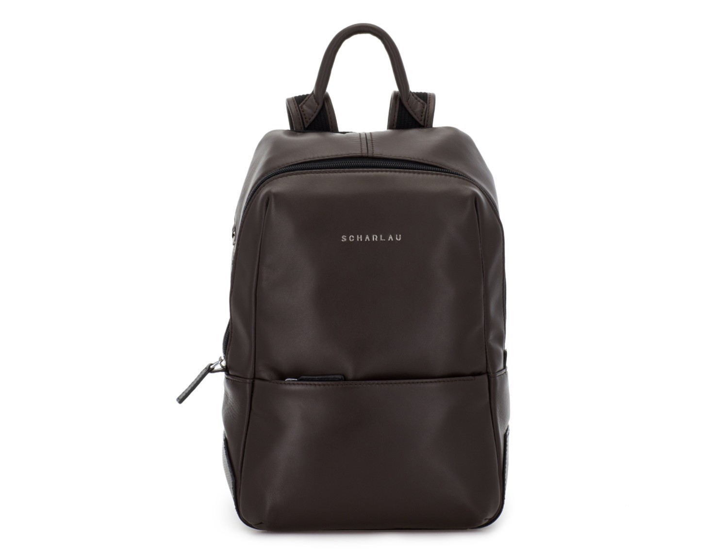 small leather backpack brown front