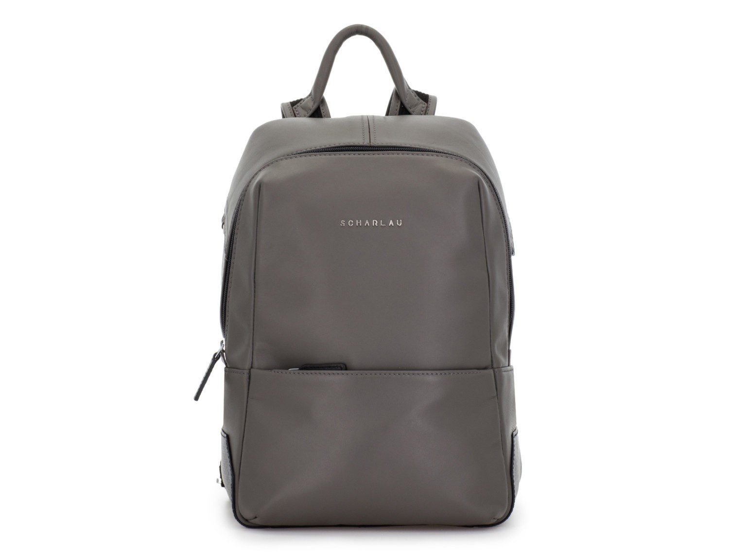 small leather backpack gray front