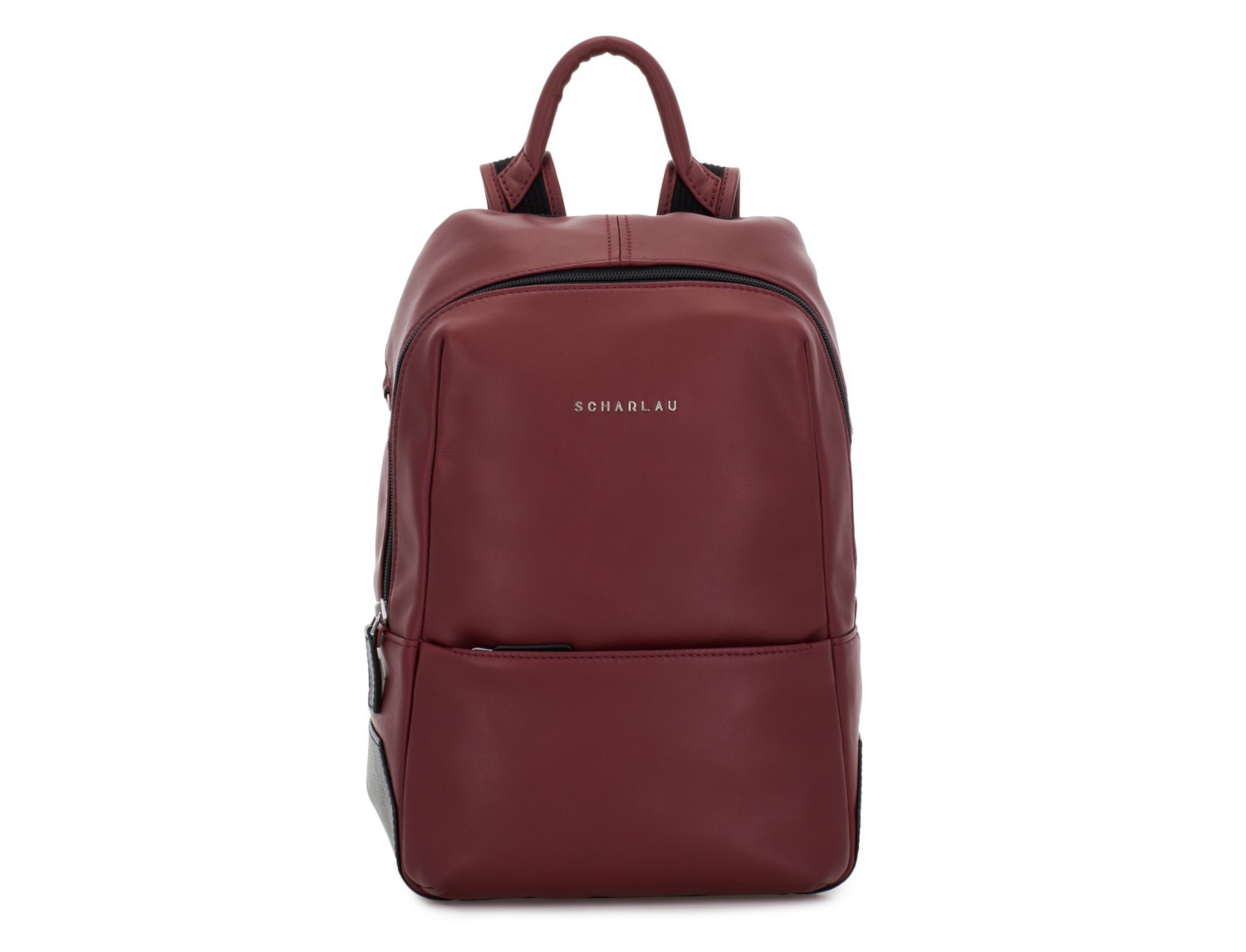 small leather backpack burgundy front