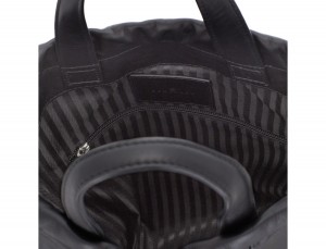 leather flat backpack in black logo