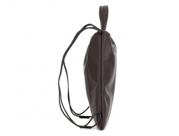 leather flat backpack in brown side