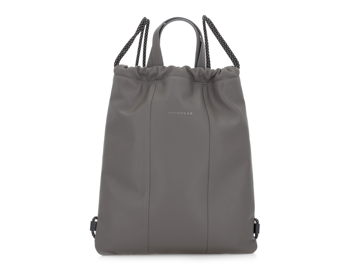 leather flat backpack in gray front
