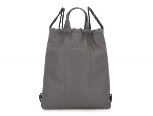 leather flat backpack in gray front