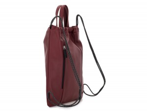 leather flat backpack in burgundy back