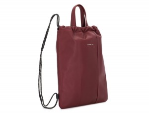 leather flat backpack in burgundy side