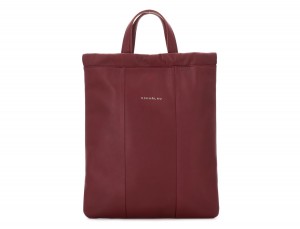 leather flat backpack in burgundy closed